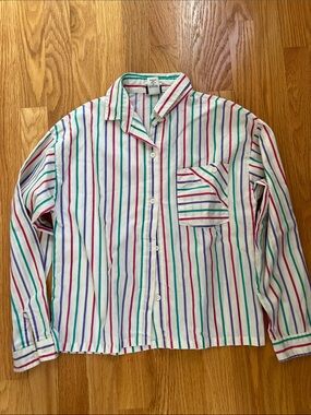 Vintage The Fox by JCPenneys White Multicolor Stripe Button-Up Shirt girls 14